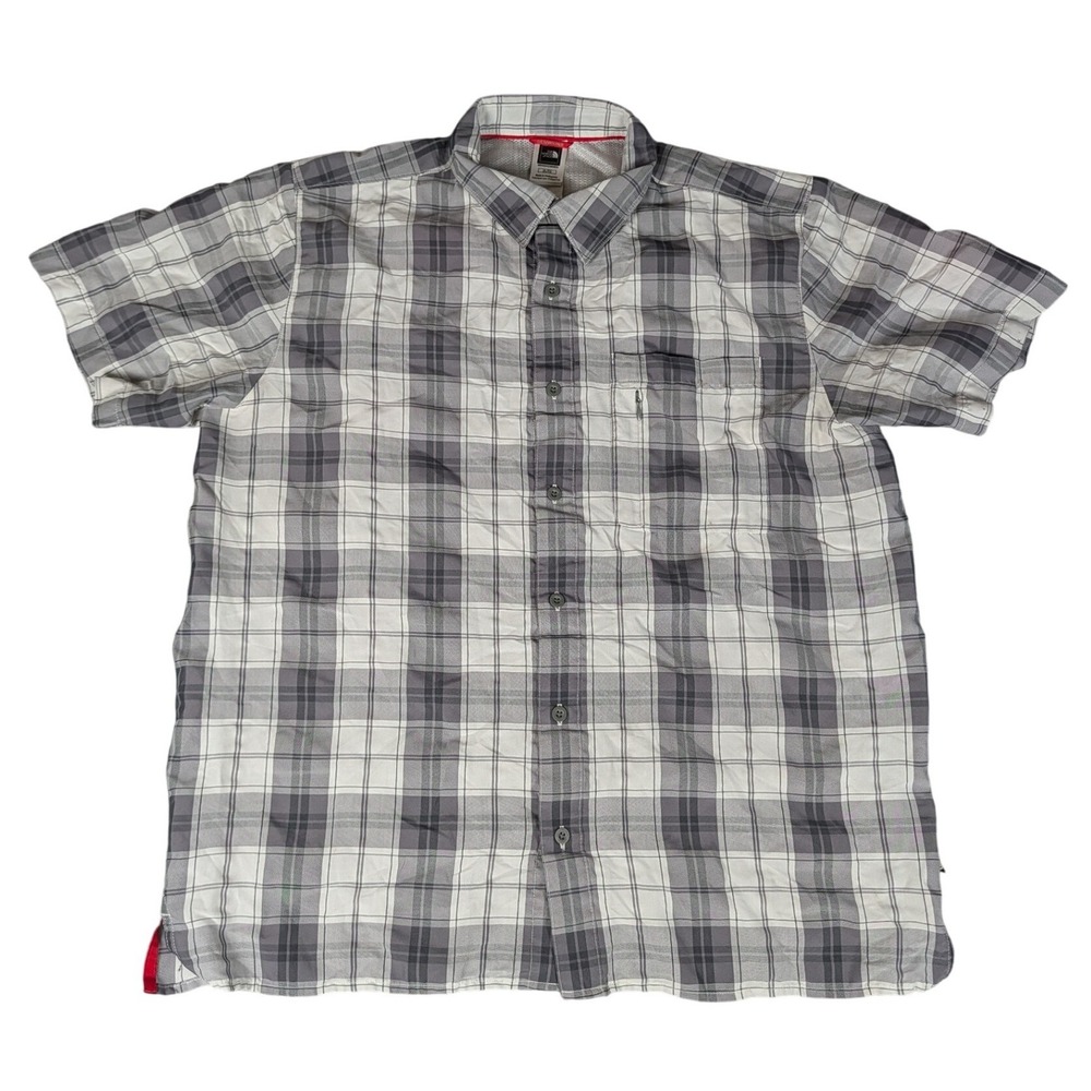 The North Face Mens Grey White Plaid Short Sleeve Hiking Button Up Shirt XL